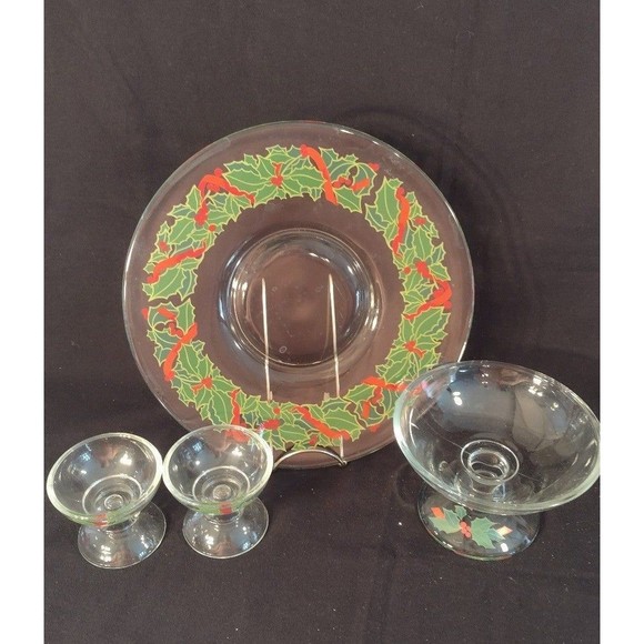 Vintage 4pc AVON Holiday Hostess Collection Holly Christmas Serve Ware - Picture 2 of 6